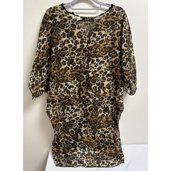 Cha Cha Vente Sheer Leopard Print Tunic Blouse Women's Medium Twist Front - Picture 2 of 8